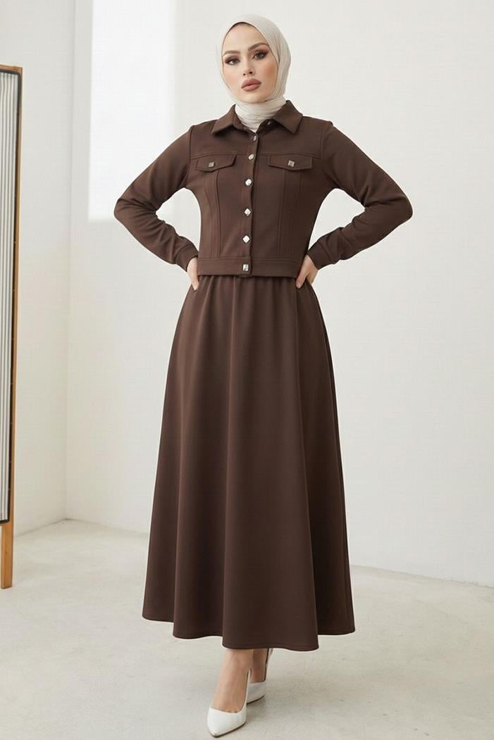 Ceket Etek Scuba İkili Takım 1614 - Kahve