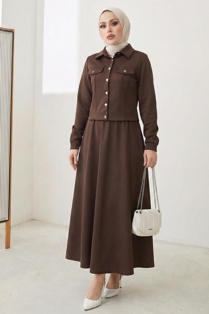 Ceket Etek Scuba İkili Takım 1614 - Kahve