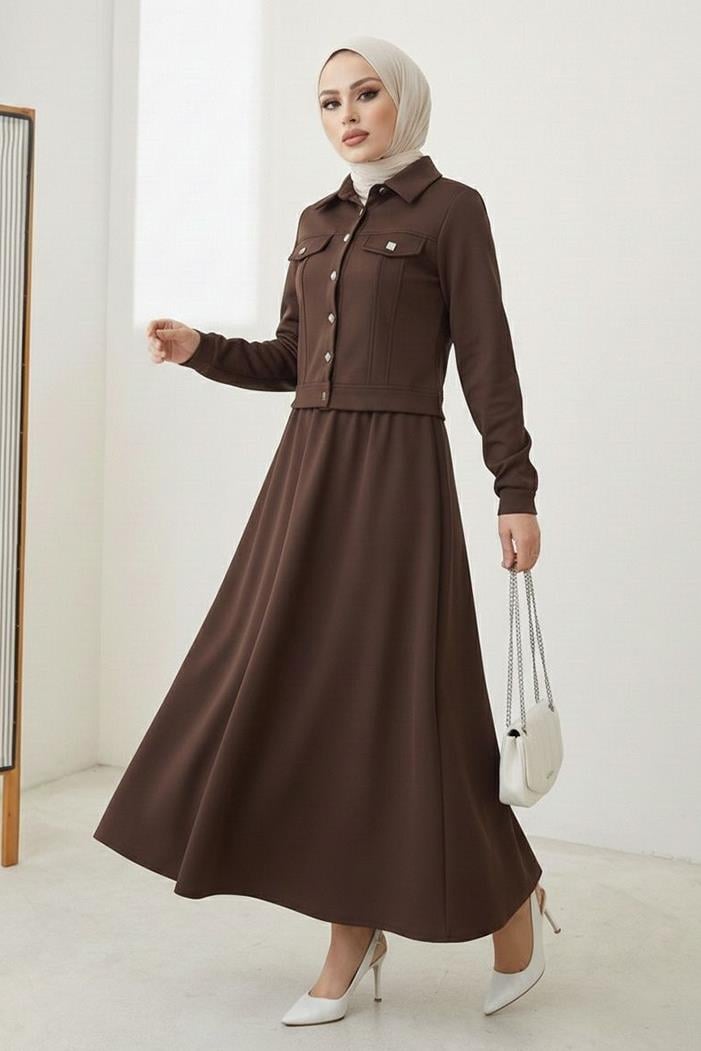 Ceket Etek Scuba İkili Takım 1614 - Kahve