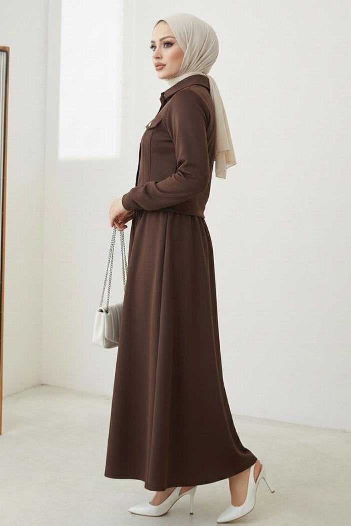 Ceket Etek Scuba İkili Takım 1614 - Kahve