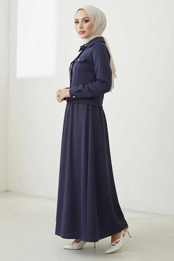 Ceket Etek Scuba İkili Takım 1614 - Lacivert