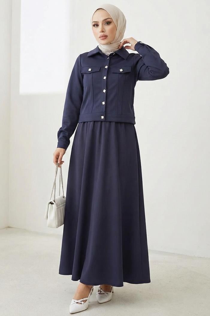 Ceket Etek Scuba İkili Takım 1614 - Lacivert