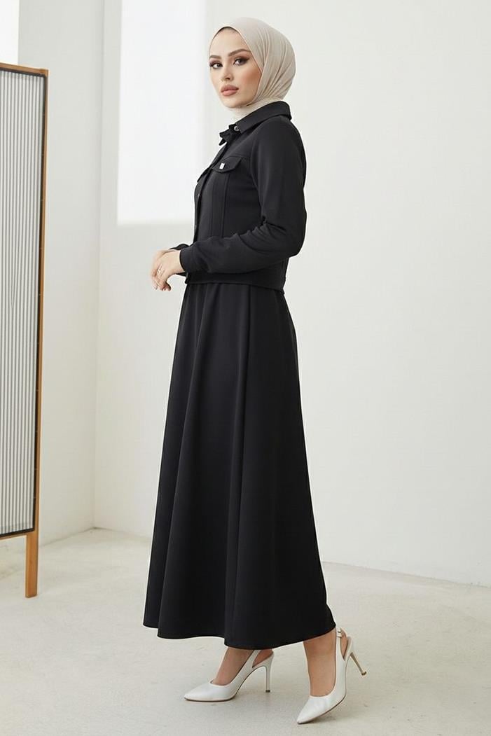 Ceket Etek Scuba İkili Takım 1614 - Siyah