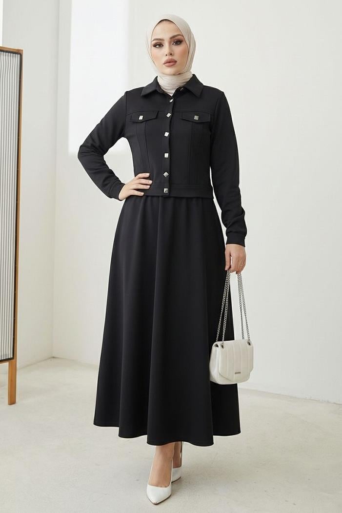 Ceket Etek Scuba İkili Takım 1614 - Siyah