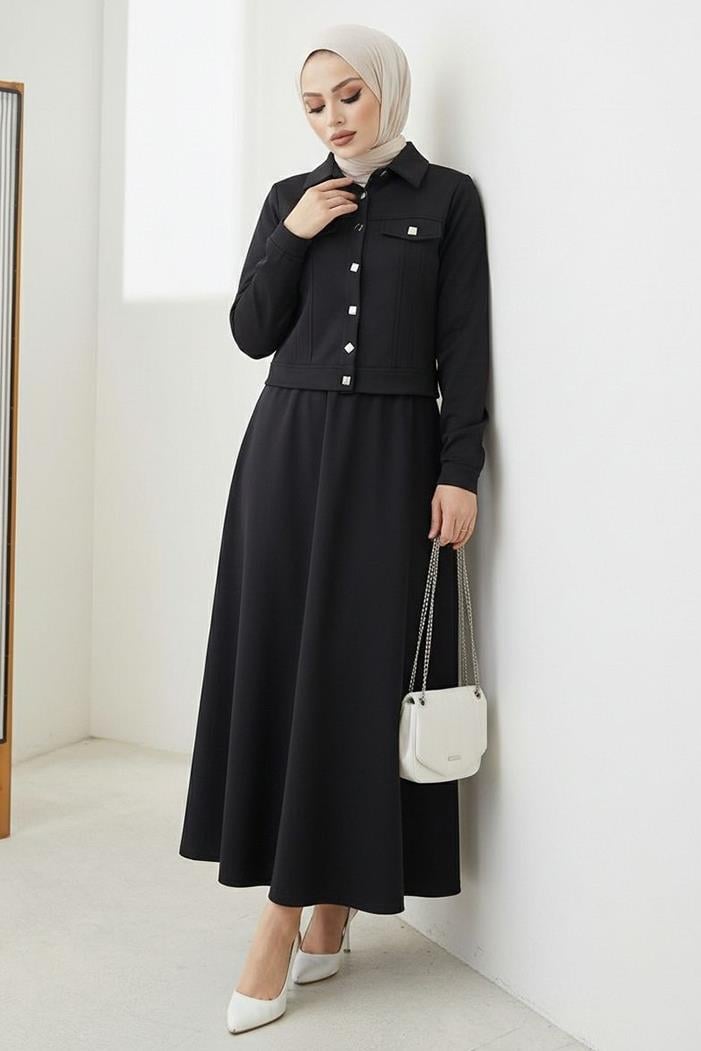 Ceket Etek Scuba İkili Takım 1614 - Siyah
