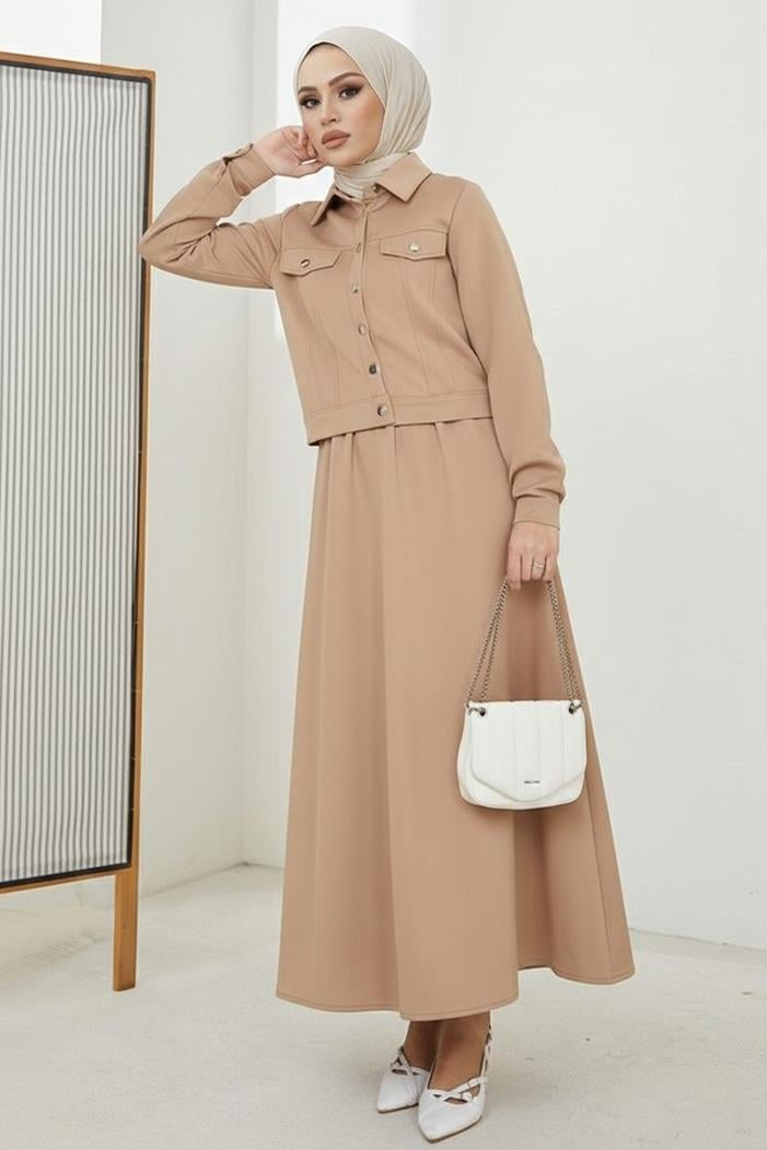 Ceket Etek Scuba İkili Takım 1614 - Taş