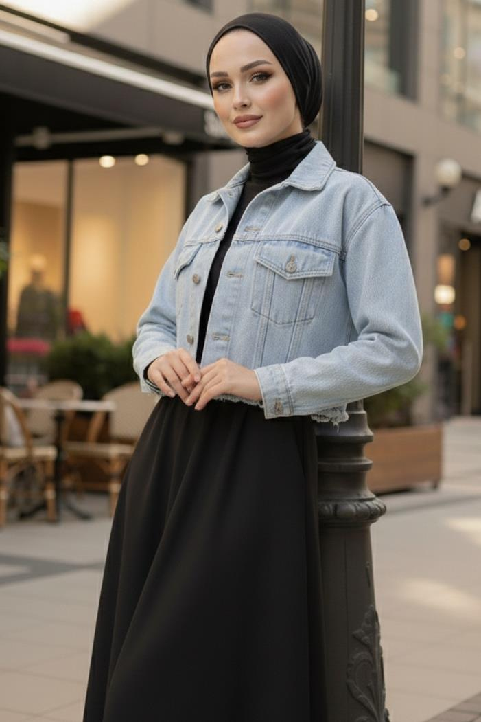 Cepli Kısa Kot Ceket 1669 - Buz Mavi