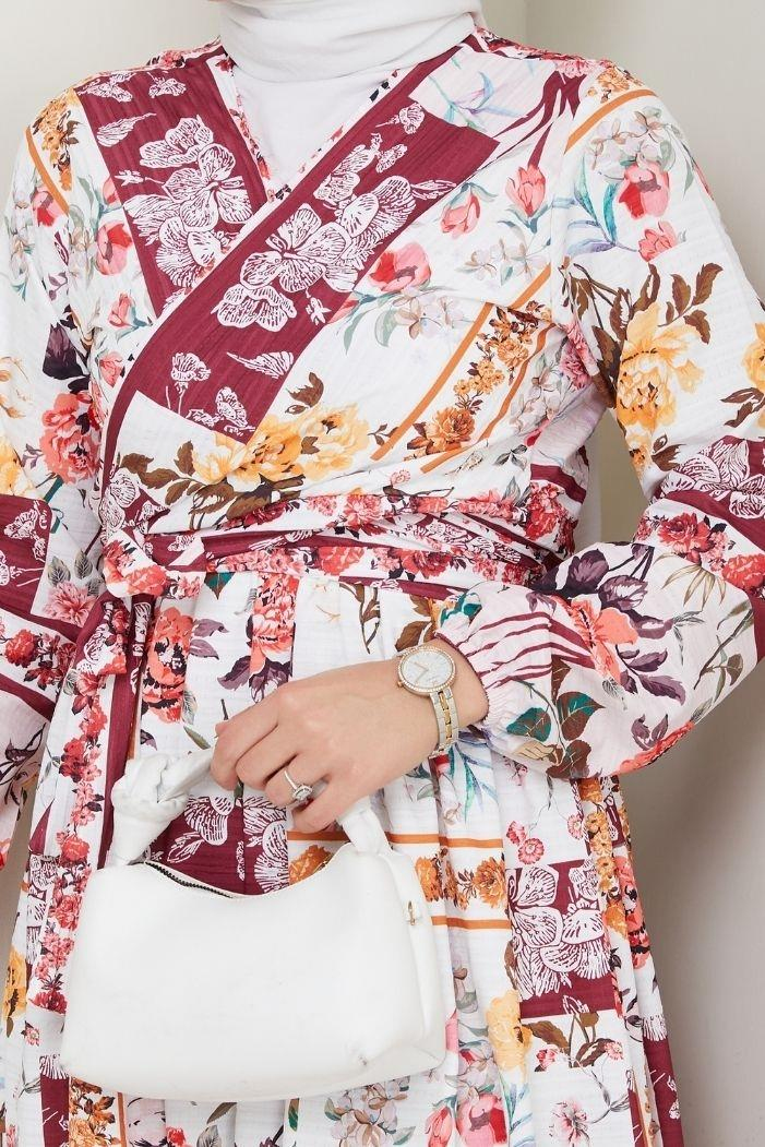 Çiçek Desen Bluz Etek İkili Takım 1466 - Bordo