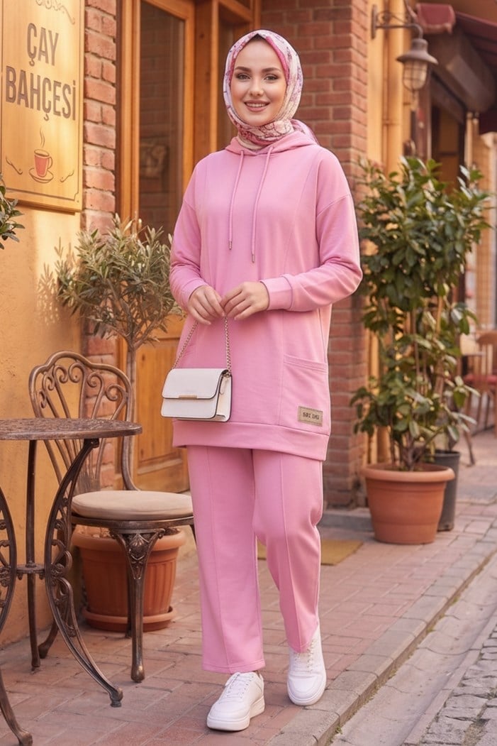 Çift Cepli Kapüşonlu İkili Takım 1668 - Pembe