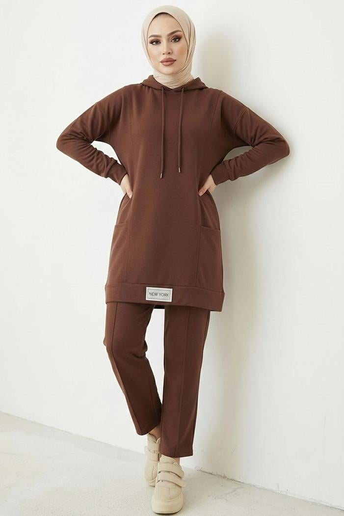 Çift Cepli Kapüşonlu İkili Takım 1668 - Kahve