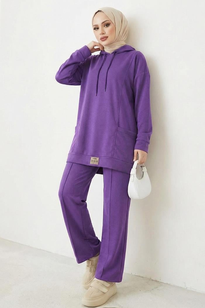 Çift Cepli Kapüşonlu İkili Takım 1668 - Mor