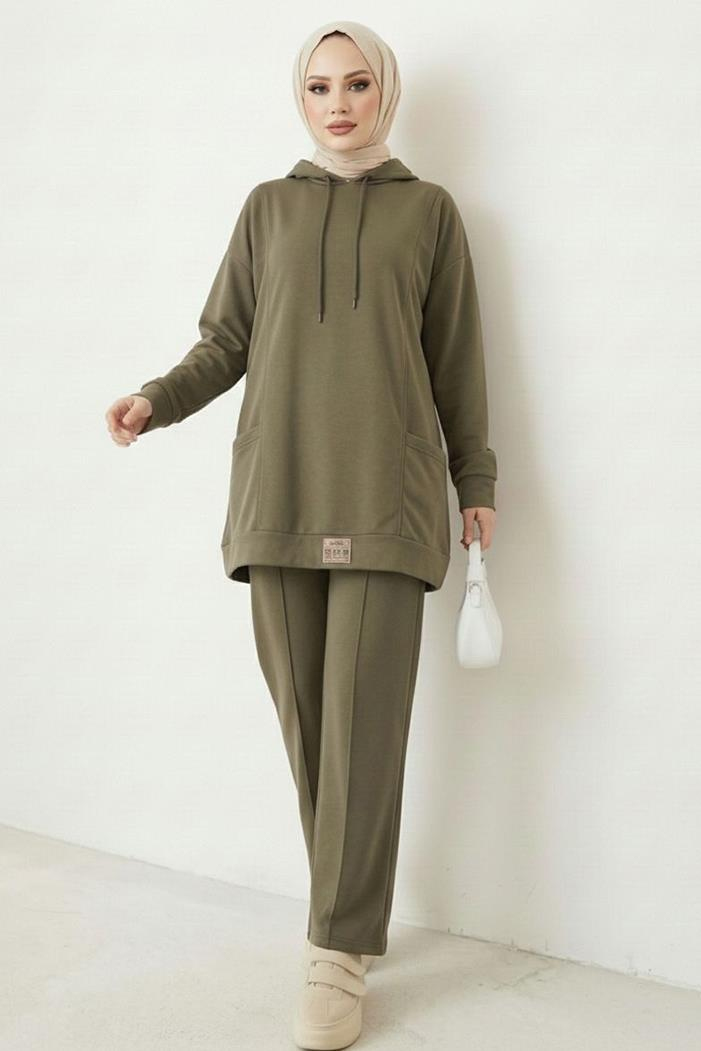 Çift Cepli Kapüşonlu İkili Takım 1668 - Haki