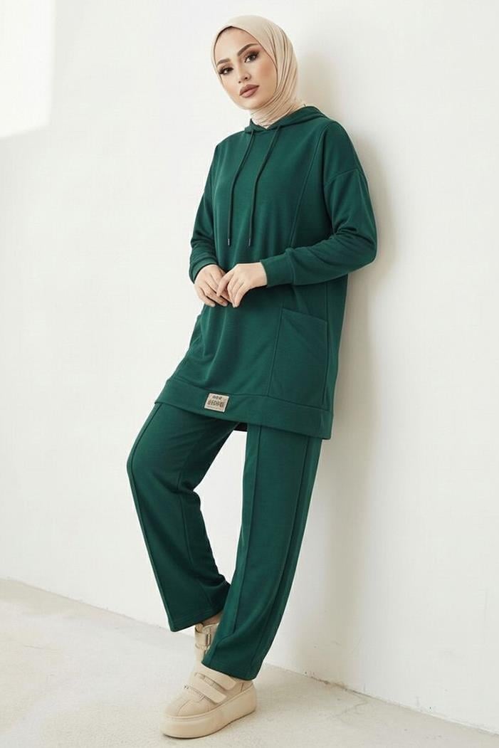 Çift Cepli Kapüşonlu İkili Takım 1668 - Zümrüt Yeşili