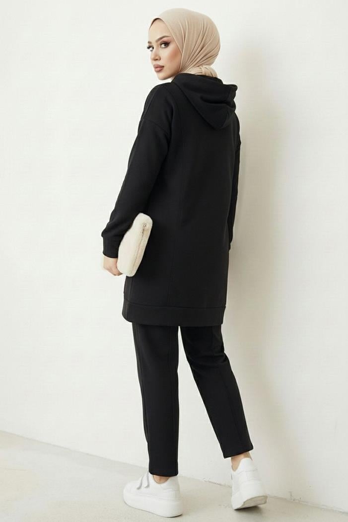Çift Cepli Kapüşonlu İkili Takım 1668 - Siyah