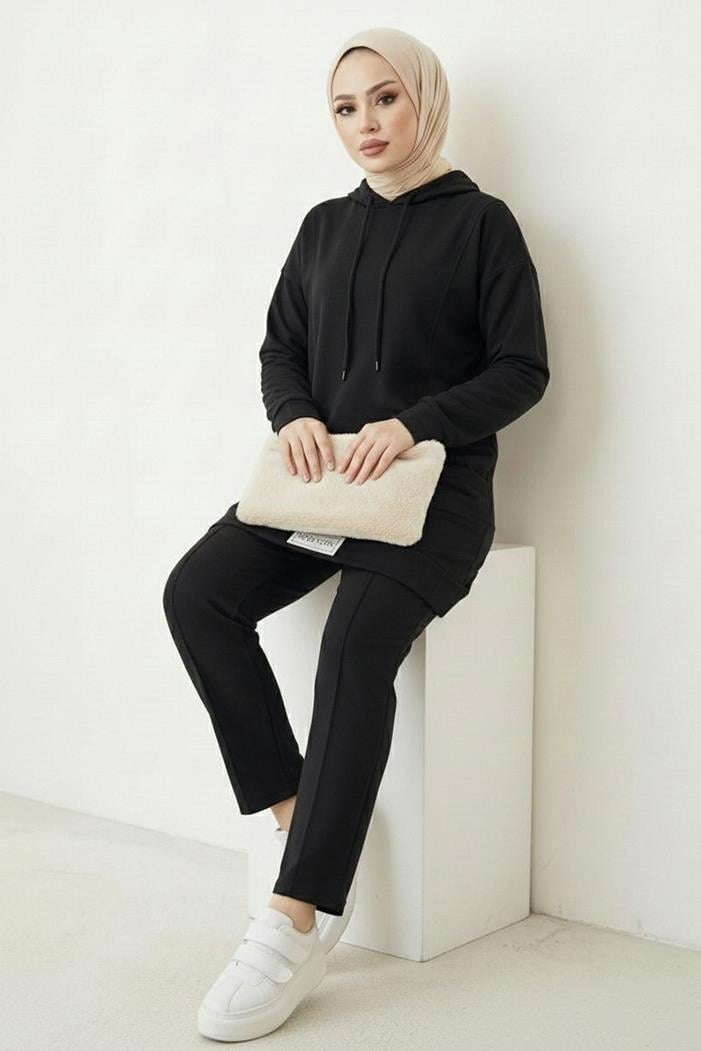 Çift Cepli Kapüşonlu İkili Takım 1668 - Siyah