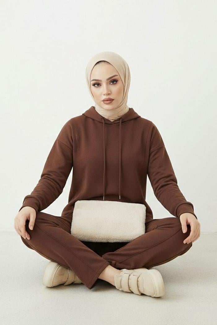 Çift Cepli Kapüşonlu İkili Takım 1668 - Kahve