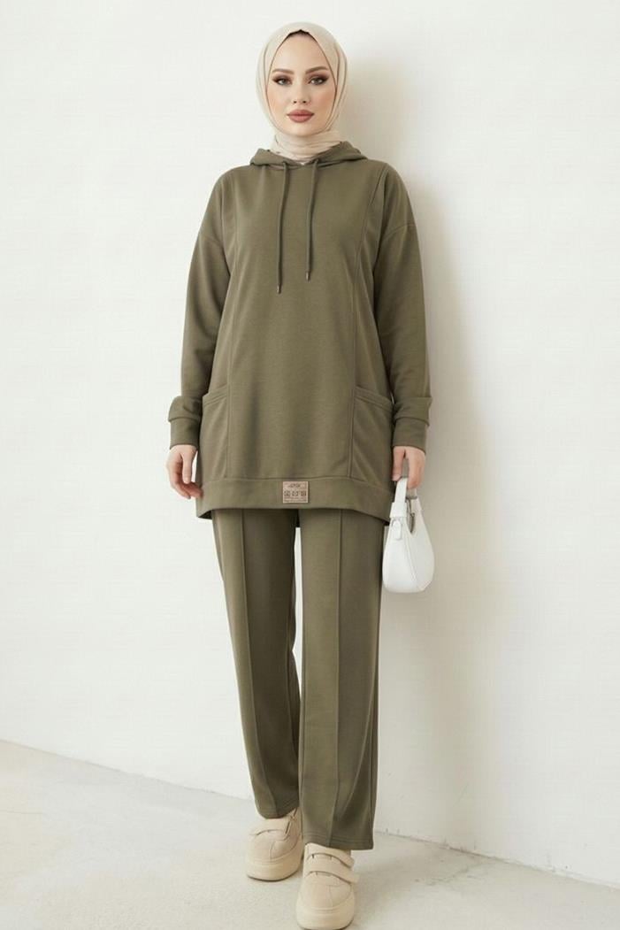 Çift Cepli Kapüşonlu İkili Takım 1668 - Haki