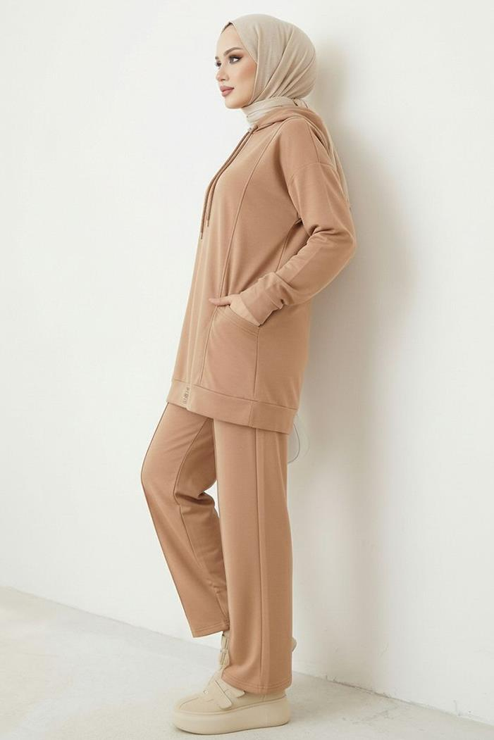 Çift Cepli Kapüşonlu İkili Takım 1668 - Vizon