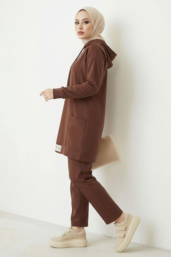 Çift Cepli Kapüşonlu İkili Takım 1668 - Kahve