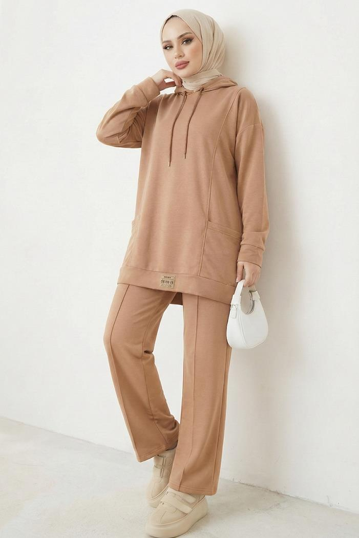 Çift Cepli Kapüşonlu İkili Takım 1668 - Vizon