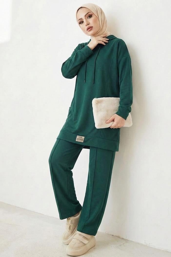 Çift Cepli Kapüşonlu İkili Takım 1668 - Zümrüt Yeşili