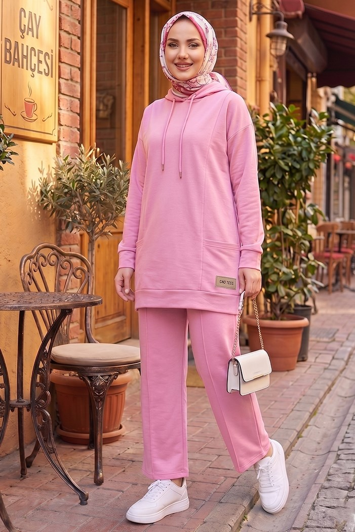 Çift Cepli Kapüşonlu İkili Takım 1668 - Pembe