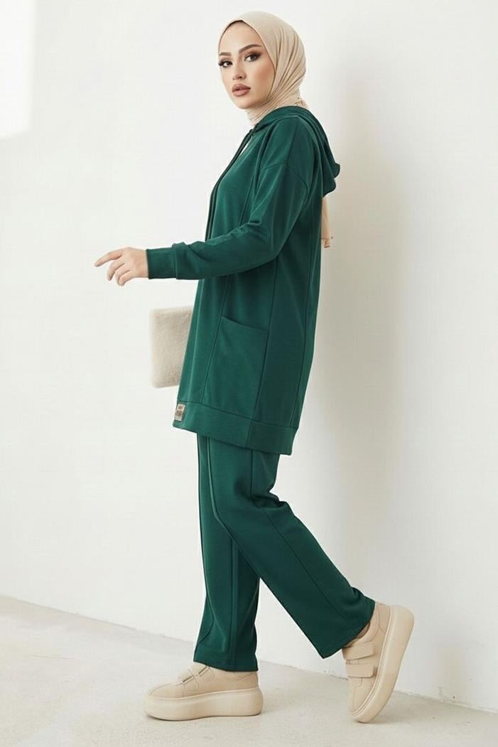 Çift Cepli Kapüşonlu İkili Takım 1668 - Zümrüt Yeşili