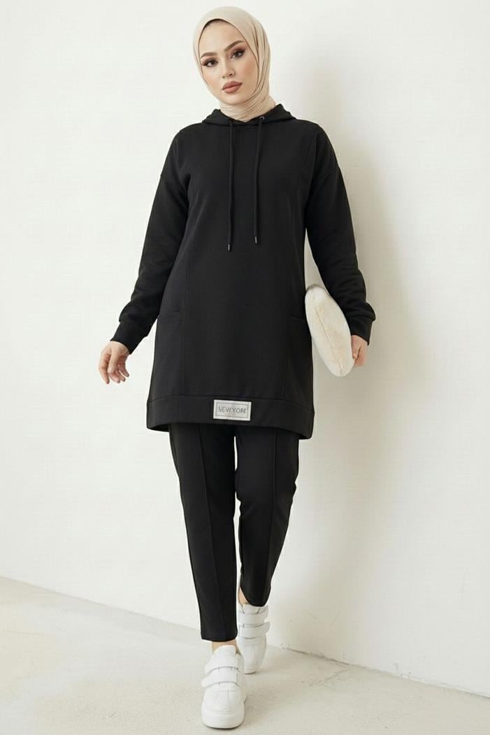 Çift Cepli Kapüşonlu İkili Takım 1668 - Siyah