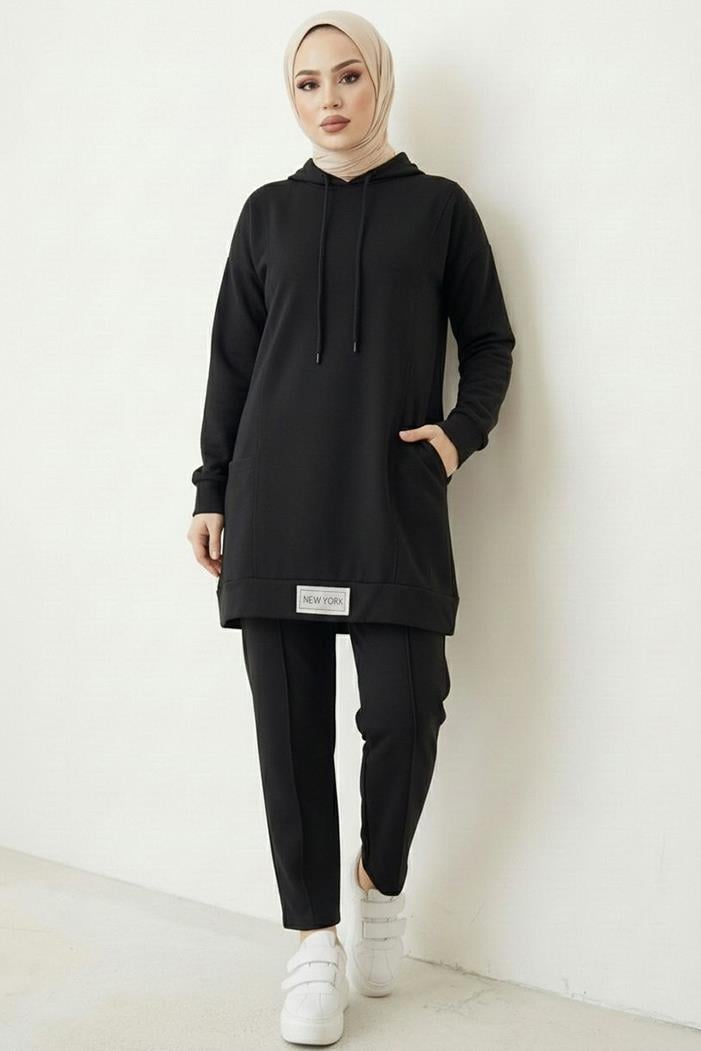 Çift Cepli Kapüşonlu İkili Takım 1668 - Siyah