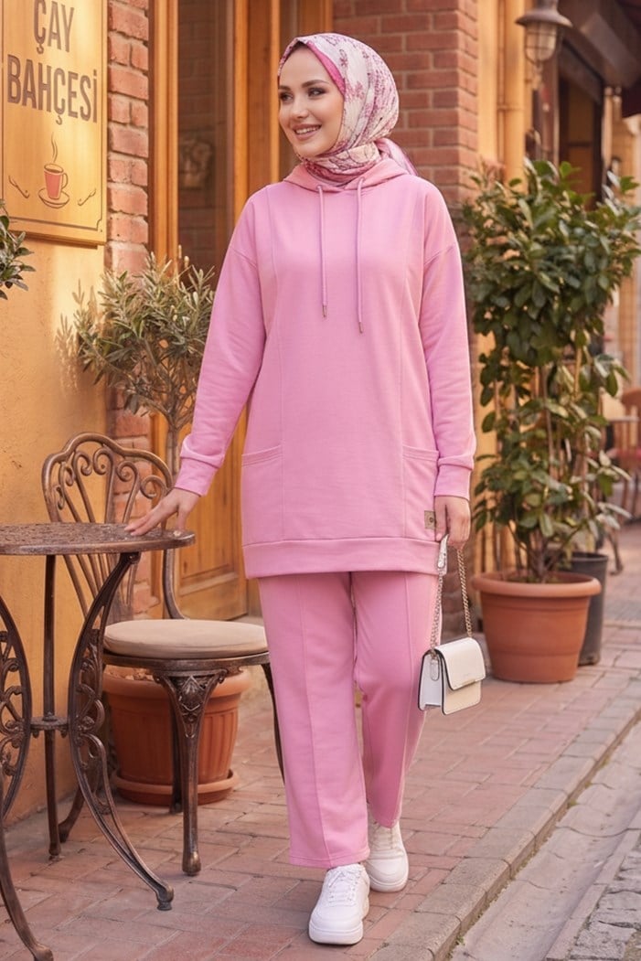 Çift Cepli Kapüşonlu İkili Takım 1668 - Pembe