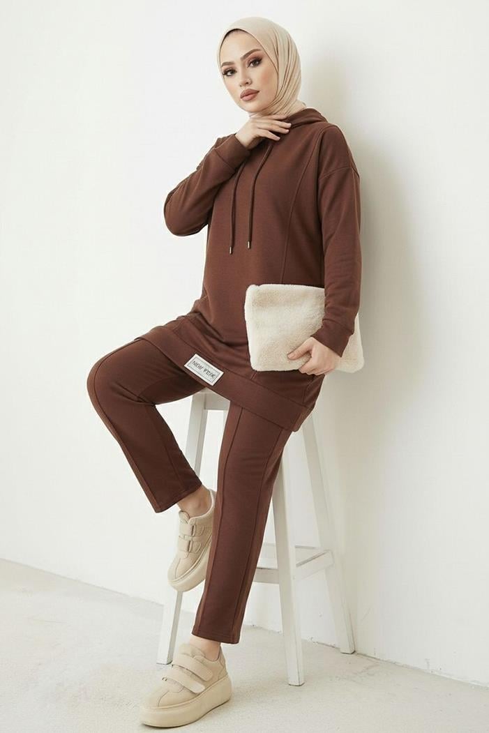 Çift Cepli Kapüşonlu İkili Takım 1668 - Kahve