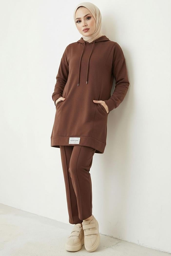 Çift Cepli Kapüşonlu İkili Takım 1668 - Kahve