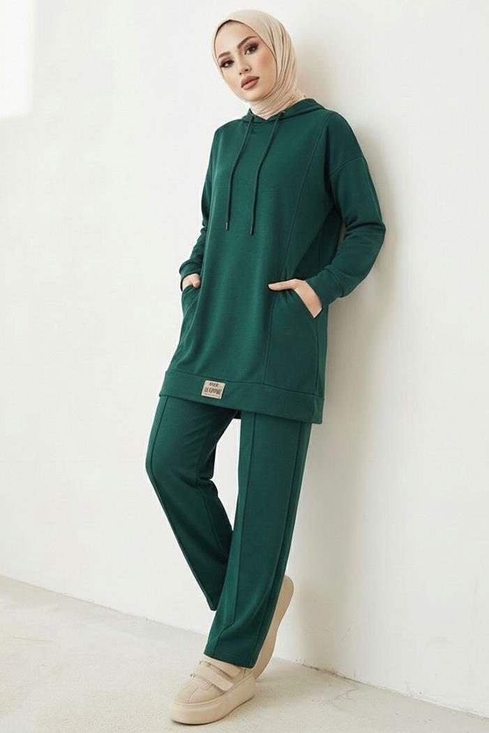 Çift Cepli Kapüşonlu İkili Takım 1668 - Zümrüt Yeşili