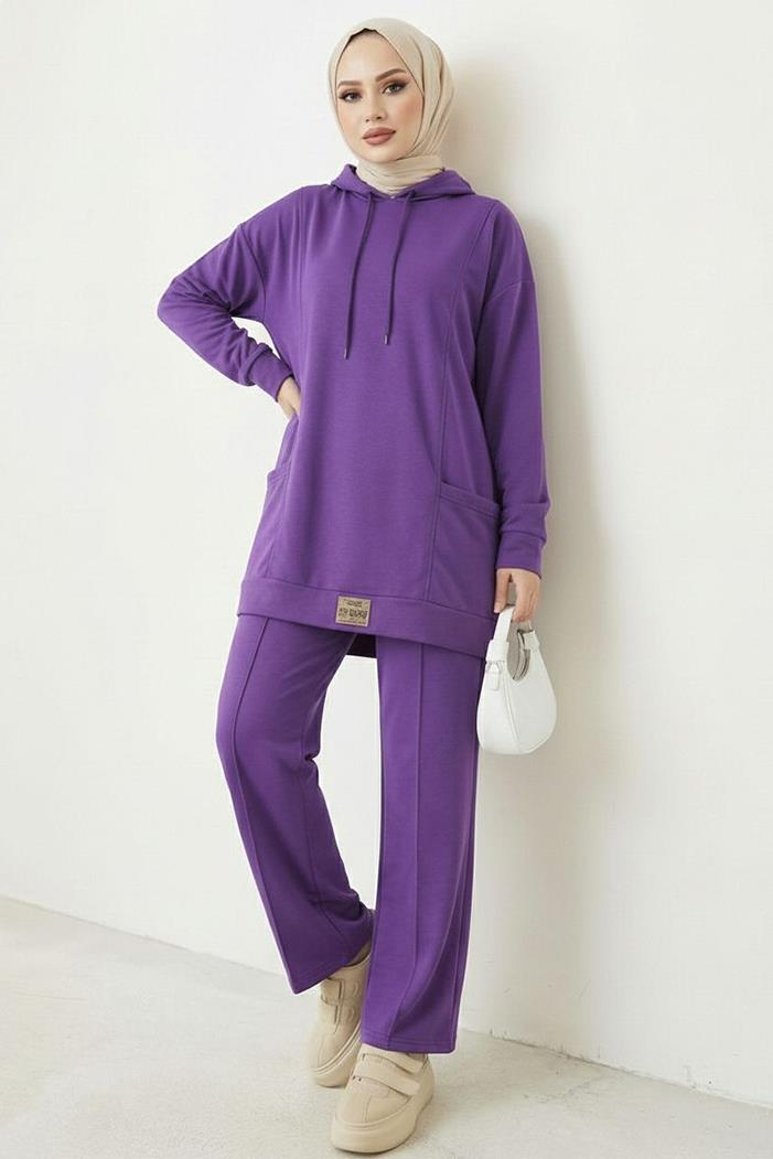 Çift Cepli Kapüşonlu İkili Takım 1668 - Mor