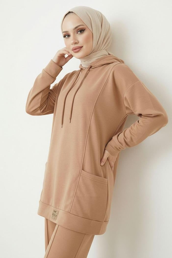 Çift Cepli Kapüşonlu İkili Takım 1668 - Vizon