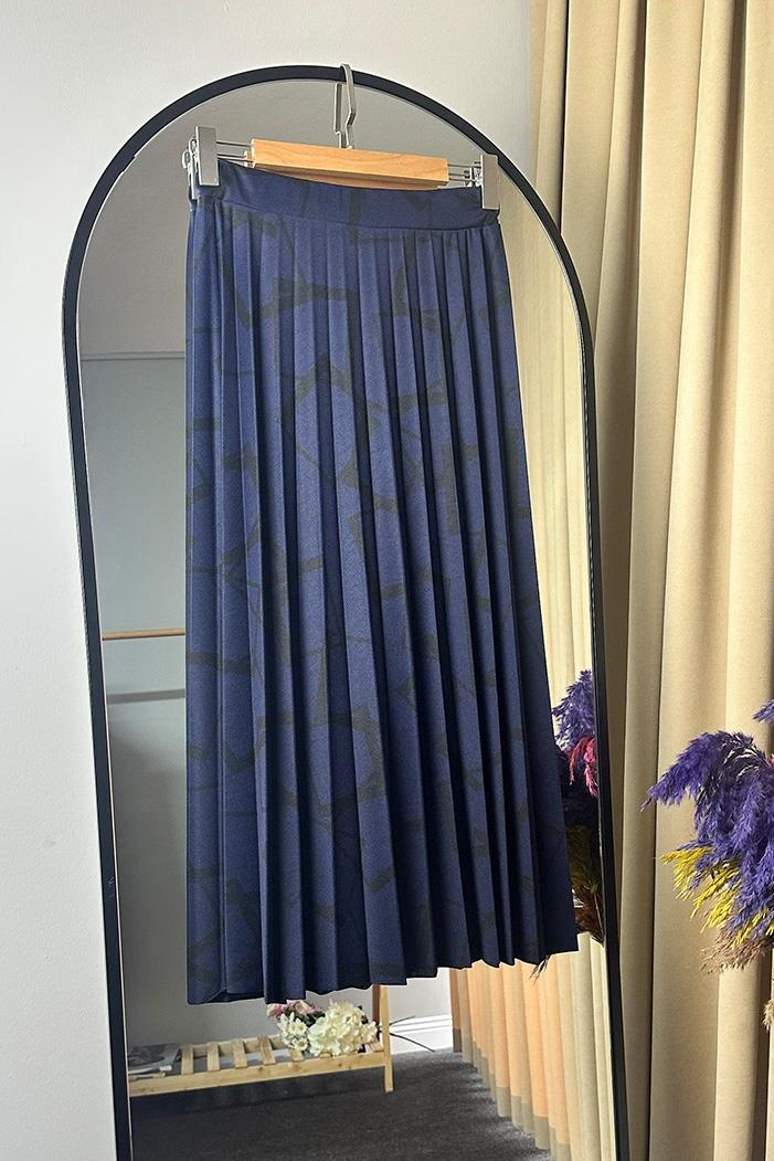 Çizgi Desen Piliseli Etek 1345 - Lacivert