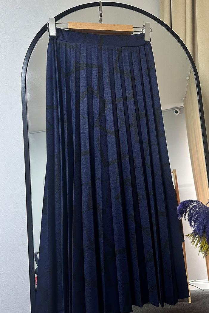 Çizgi Desen Piliseli Etek 1345 - Lacivert