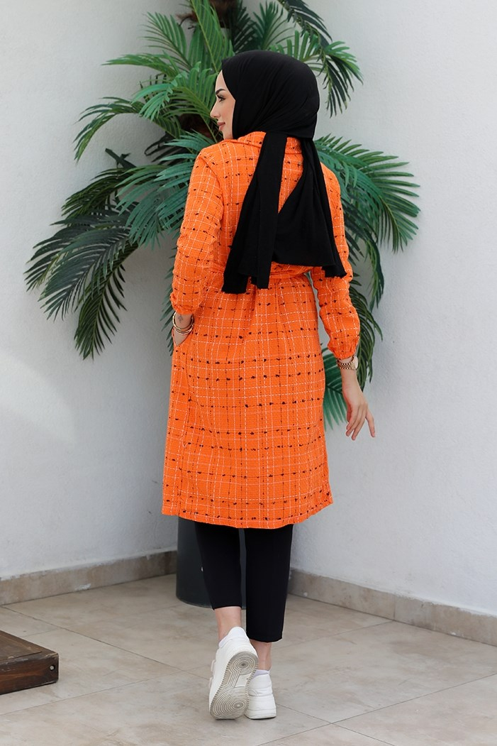 Çizgi Detay Kemerli Tüvit Tesettür Kap 388 - Turuncu
