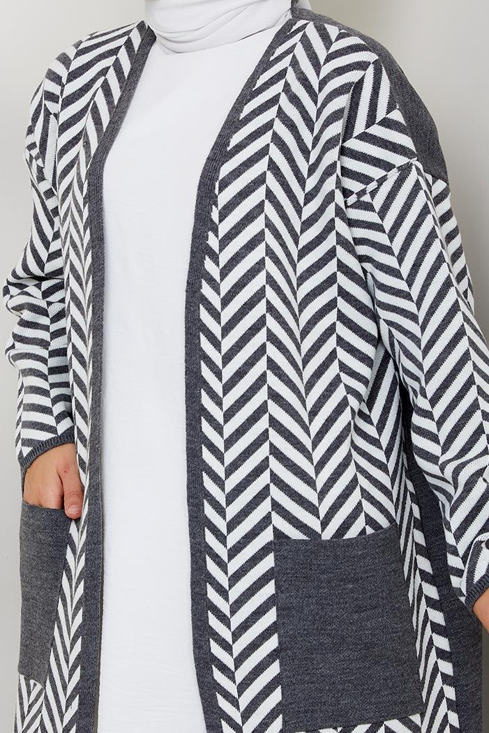 Çizgi Detaylı Triko Hırka 1604 - Antrasit