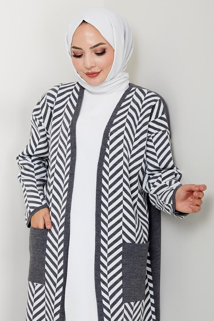 Çizgi Detaylı Triko Hırka 1604 - Antrasit