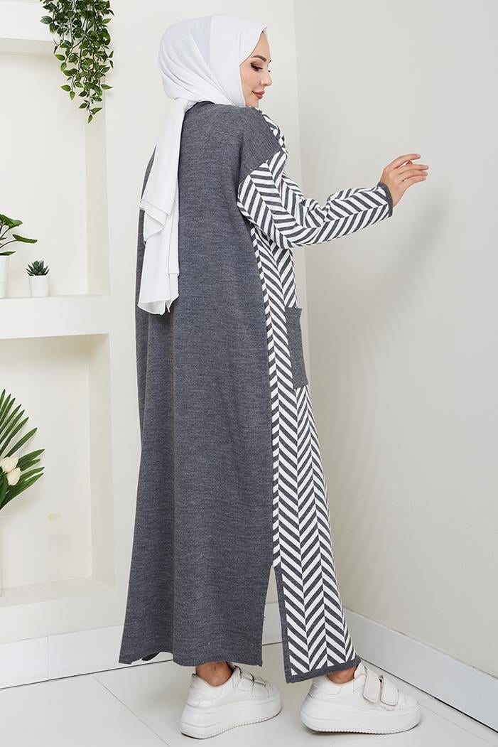 Çizgi Detaylı Triko Hırka 1604 - Antrasit