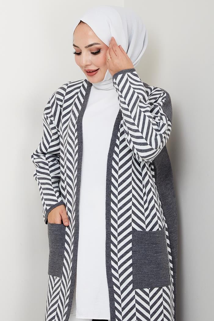 Çizgi Detaylı Triko Hırka 1604 - Antrasit