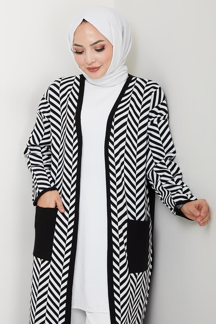 Çizgi Detaylı Triko Hırka 1604 - Siyah