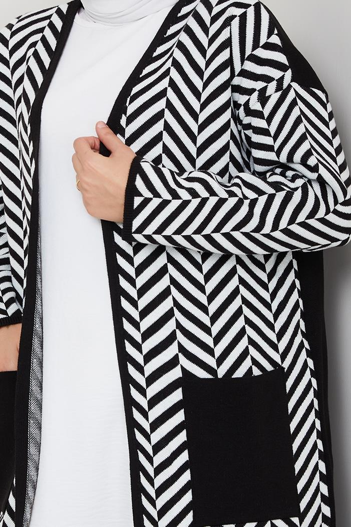 Çizgi Detaylı Triko Hırka 1604 - Siyah