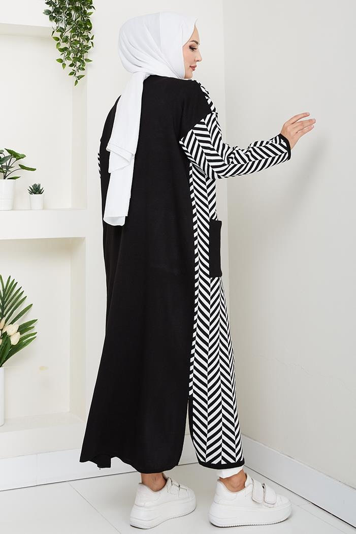 Çizgi Detaylı Triko Hırka 1604 - Siyah