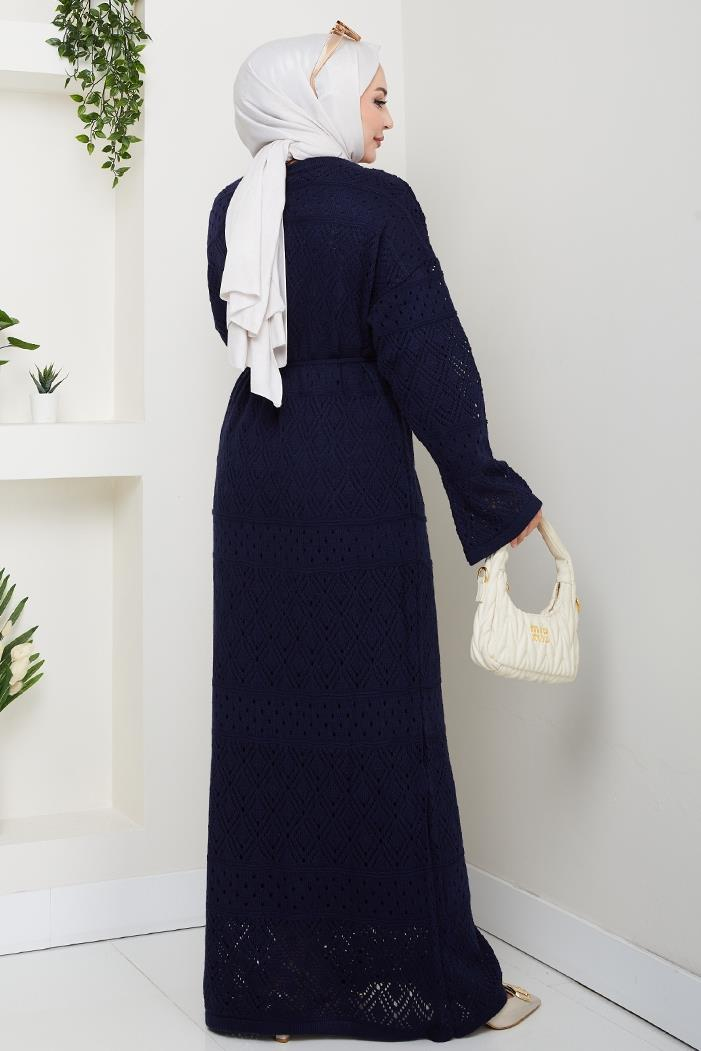 Dantel Motifli Astarlı Triko Elbise 1601 - Lacivert