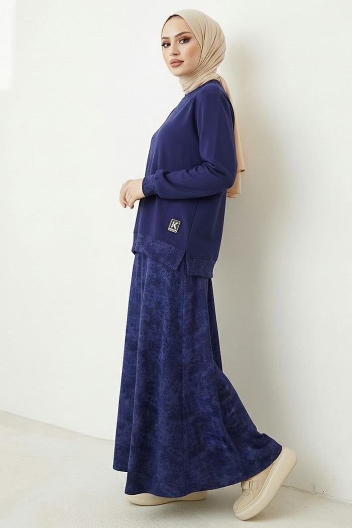 Desenli Oysho Tunik Etek İkili Takım 1675 - Lacivert