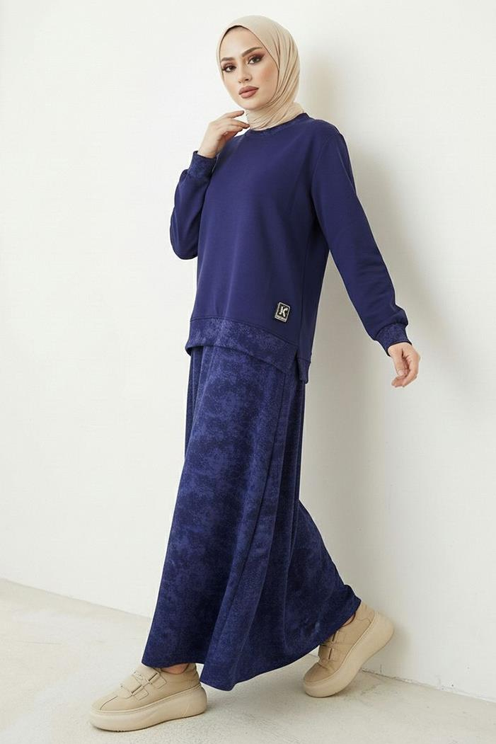 Desenli Oysho Tunik Etek İkili Takım 1675 - Lacivert