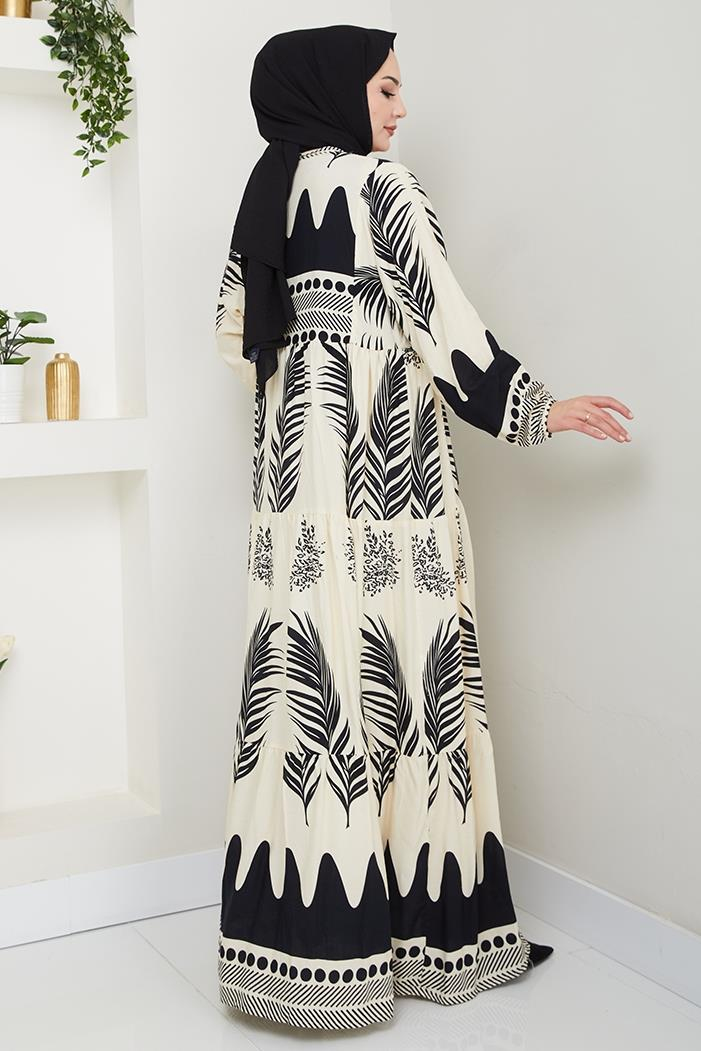 Dilar Yarım Düğmeli Dokuma Viskon Elbise 1484 -Siyah