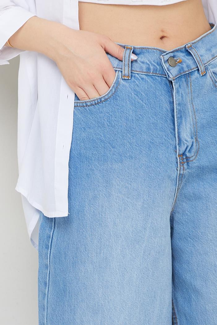 Dökümlü Baggy Kot Pantolon 1513 - Açık Mavi